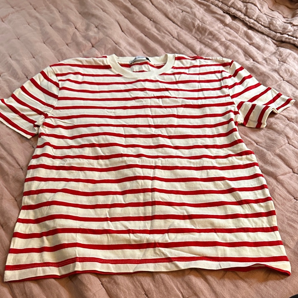 Zara red and White Striped T-Shirt NWOT